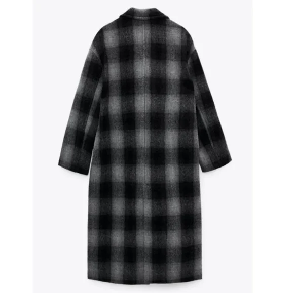 ZARA × Manteco 100% Wool Menswear Grey Black Plaid Long Coat. M NWT Blogger FAVE - Picture 12 of 15